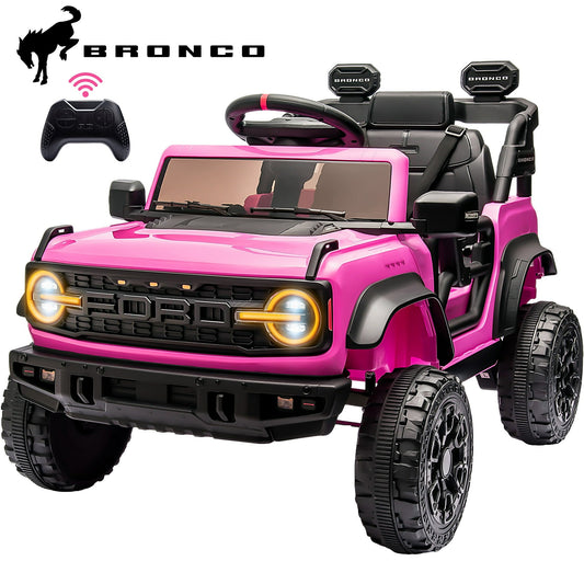 12V Powered Ride on Car, Ford Bronco Raptor Ride on Toys with Remote Control, Battery Powered Ride on Trucks with Bluetooth Music, LED Light, Kids Car Electric Vehicle for Boys Girls Gifts, Pink