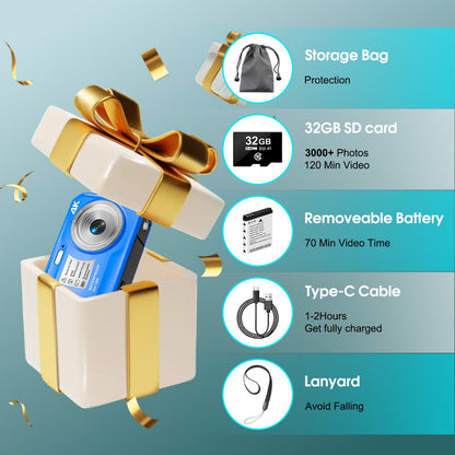 SEREE Waterproof Camera 4K UHD 64MP 16X Digital Zoom Compact Digital Underwater Camera with 32GB Card