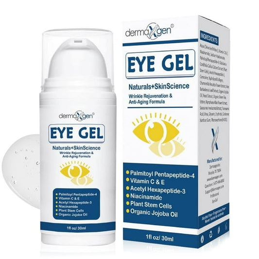 EYE BAG REMOVER + PUFFINESS GEL TREATMENT with Matrixyl 3000 + Plant Stem cells + Peptides + Hyaluronic Acid + Jojoba Oil + Niacinamide+ Vitamin C + Vitamin E, Firming Eye Gel. Pure Organic -1 FL OZ.