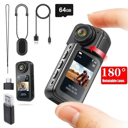 MARVUE Thumb Action Camera 2.7K HD 1.47”IPS Display with Magnetic Neck Strap