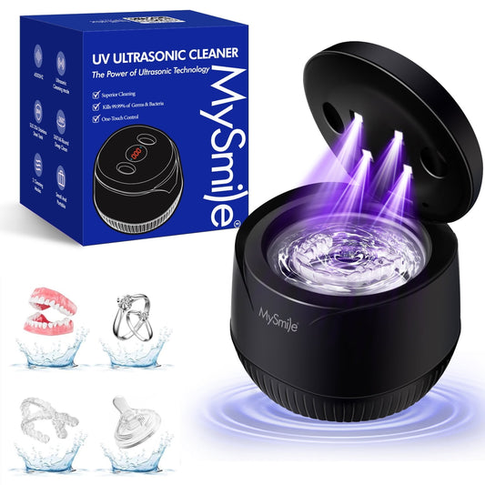 MySmile 45kHz Portable Ultrasonic Retainer Cleaner UVC Sterilizer Machine Dental Cleaning Pod for Denture Cleanser, Invisalign Aligner, Braces, Mouth Guard,Jewelry, 2 Modes