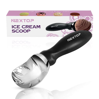 Nextop Ice Cream Scoop with Comfortable Handle, Black - Ergonomic Spoon, Durable Metal Scoop, Easy-Grip Handle - Ideal for Ice Cream, Sorbet, Gelato - Perfect for Home Use, Kitchen Essential