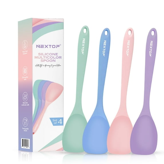 Nextop Silicone Spoon Spatula Set of 4 - Heat Resistant Non-Stick Rubber Spoonula, Seamless Silicone Kitchen Scraper Utensil - Mixing, Baking & Cooking Scrapers