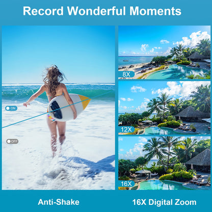 SEREE Waterproof Camera for Youtube 4K Digital Camera FHD 64MP Dual Screens Outdoor Underwater Cameras for Snorkeling