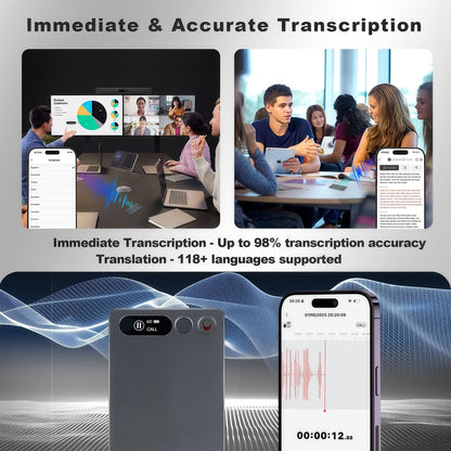 SEREE AI Voice Recorder, Real-Time Transcribe & Summarize, Noise Cancellation Technology, Ultra-Thin, Support 118 Languages, 64GB Memory APP Control Audio Recorder for Meetings, Lectures, Calls