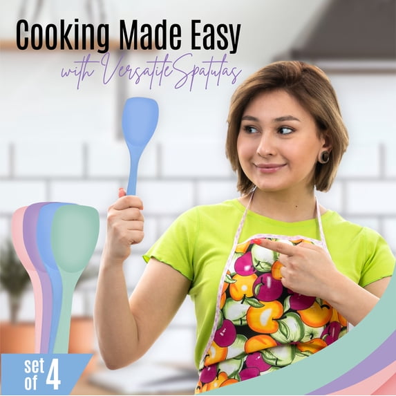Nextop Silicone Spoon Spatula Set of 4 - Heat Resistant Non-Stick Rubber Spoonula, Seamless Silicone Kitchen Scraper Utensil - Mixing, Baking & Cooking Scrapers
