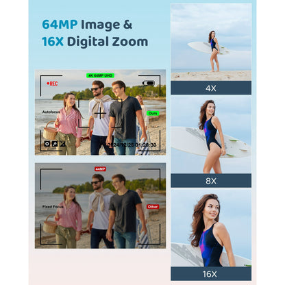 SEREE Digital Camera 4K 64MP 16X Zoom Autofocus Compact Camera with 32GB SD Card